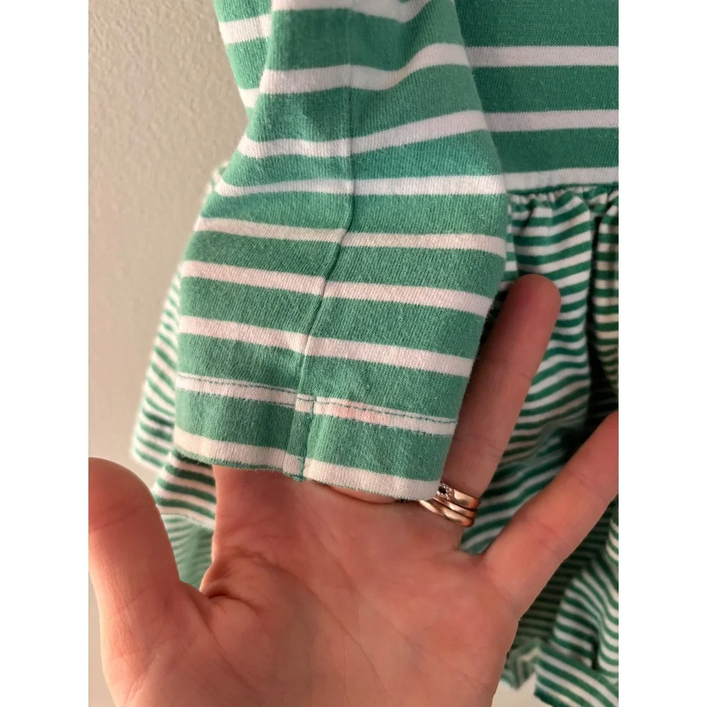 Mini‎ Boden Girls Green White Striped Heart Pocket Ruffle Dress 4-5Y